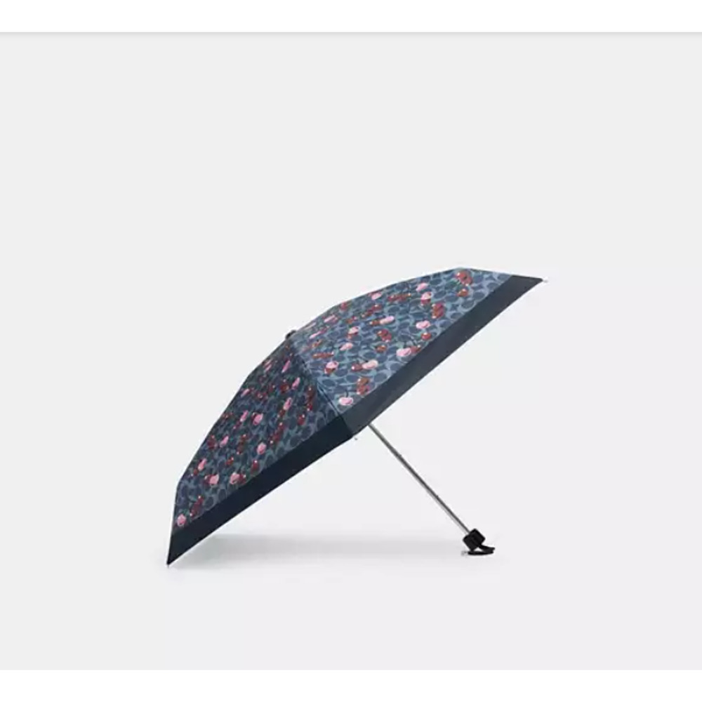 Coach UV Protection Mini Umbrella In Signature Cherry Print Denim NWT CZ929 - Picture 2 of 6